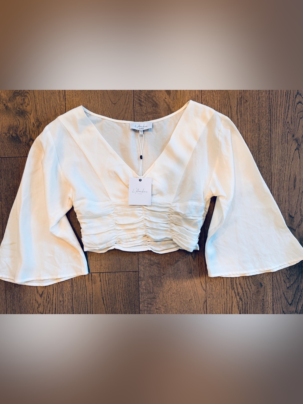 L'Academie by Revolve White Ruched-Back Scoop Neck Top